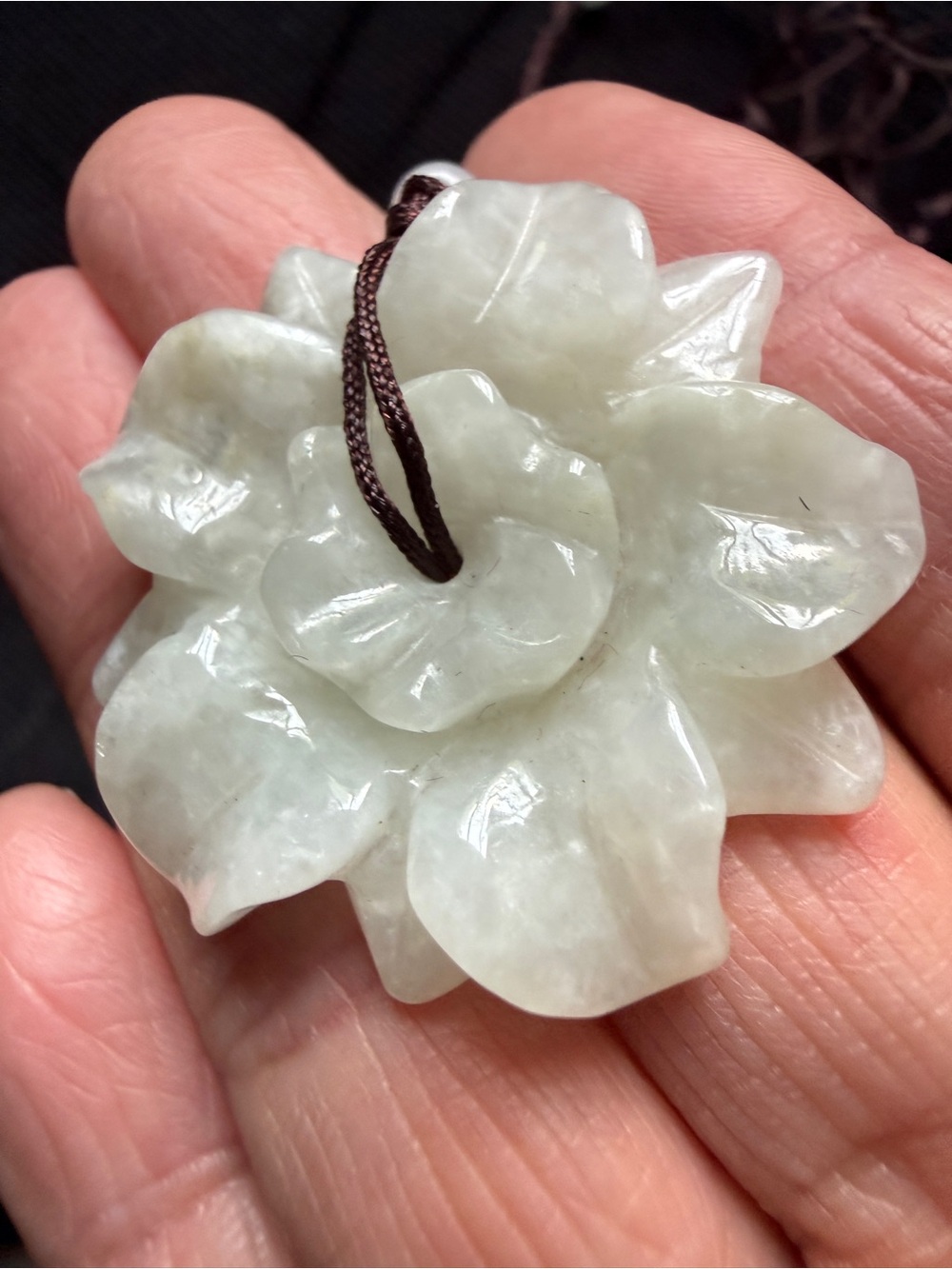 Hand-Carved Jade Flower Pendant Necklace - Soft Green